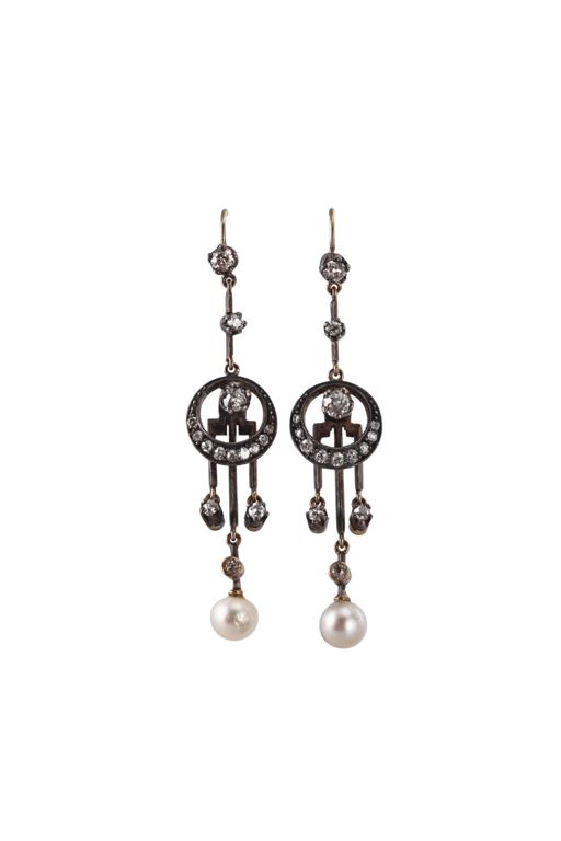 18k Gold Diamond and Pearl Earrings