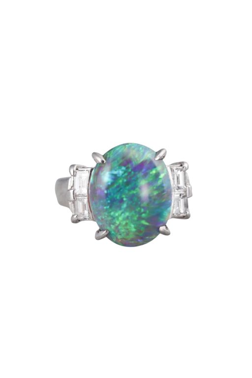 Platinum Opal and Diamond Ring