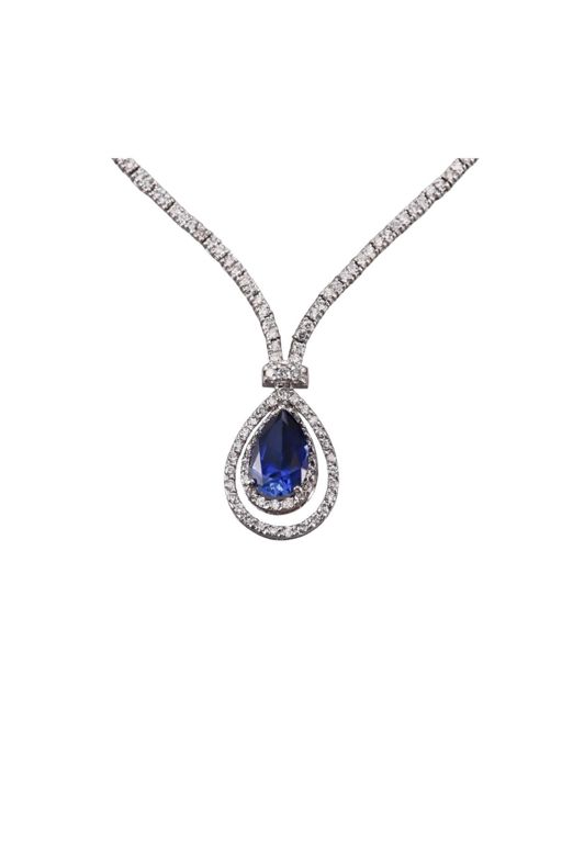 18k Gold Diamond and Sapphire Pendant Necklace