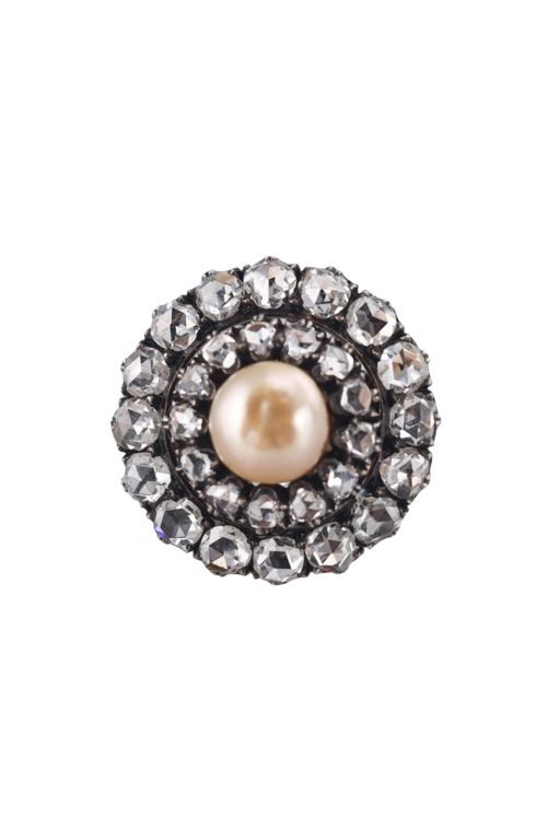 14k Gold Pearl and Diamond Ring