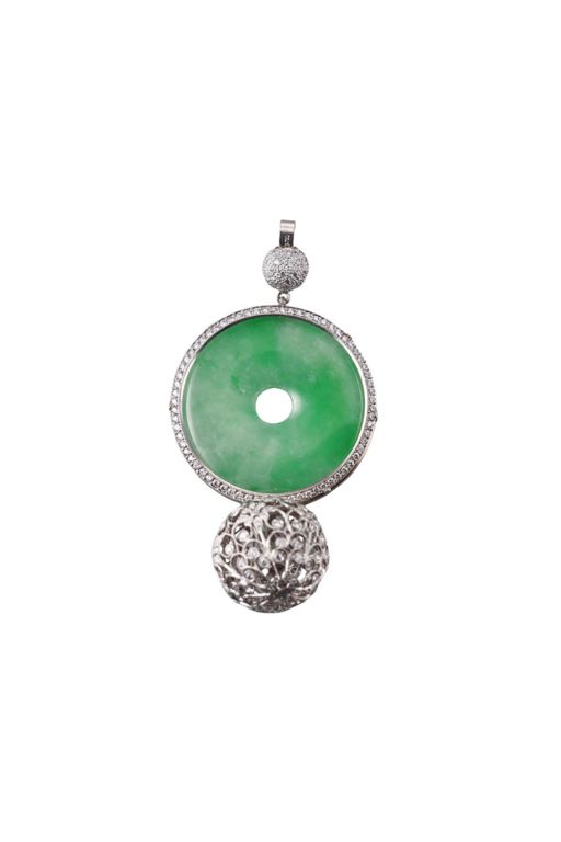 18k Gold Jade and Diamond Pendant
