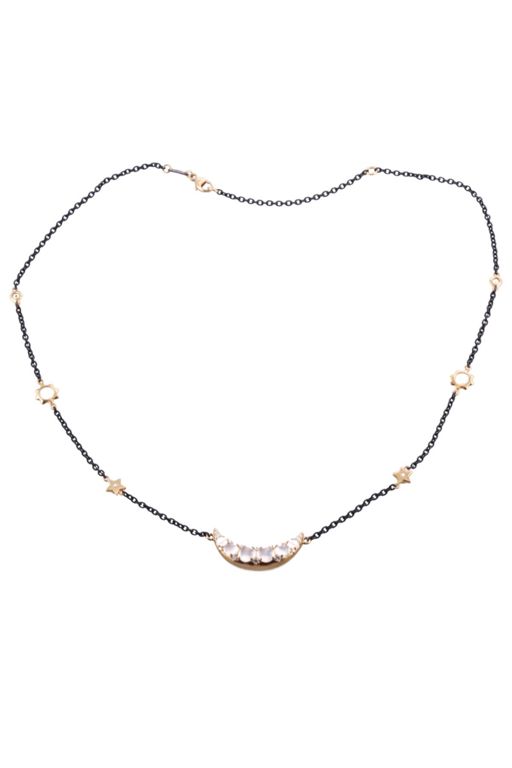 18k Gold Moonstone and Diamond Pendant Necklace