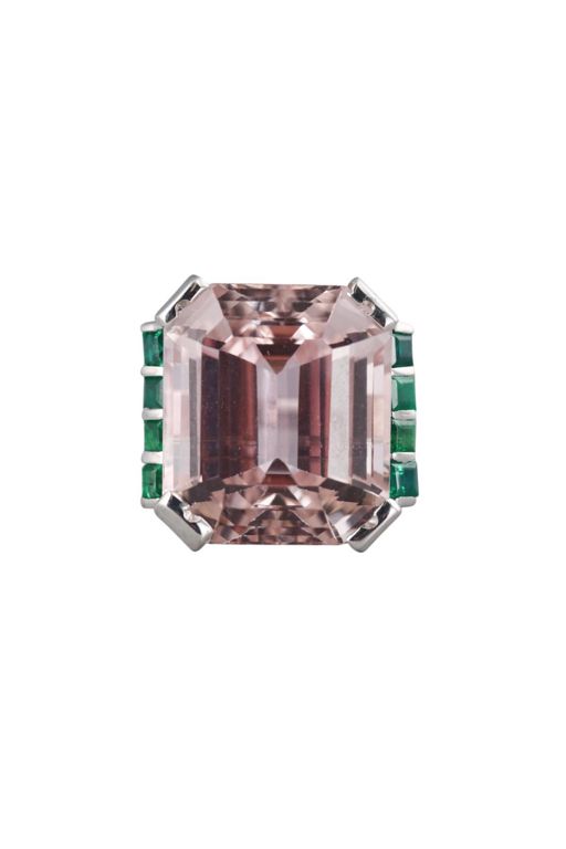 Platinum Kunzite and Emerald Ring