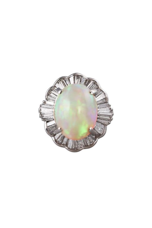 Platinum Opal and Diamond Ring