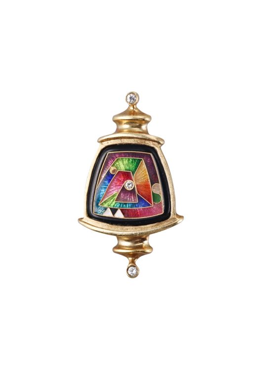 14k Gold Onyx and Diamond Pendant