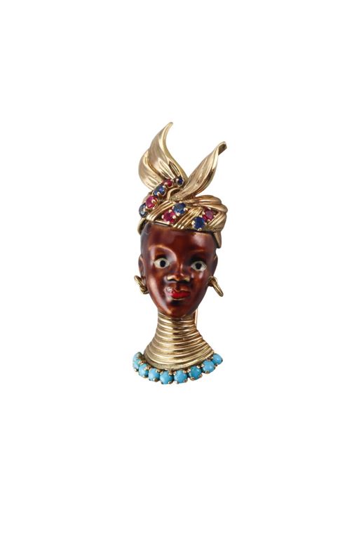 18k Gold Ruby and Sapphire Brooch
