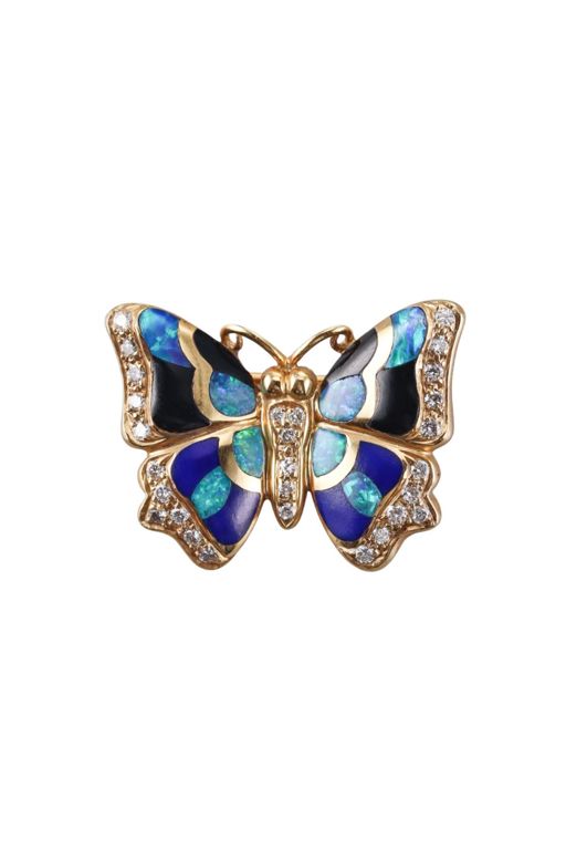 14k Gold Opal and Onyx Brooch