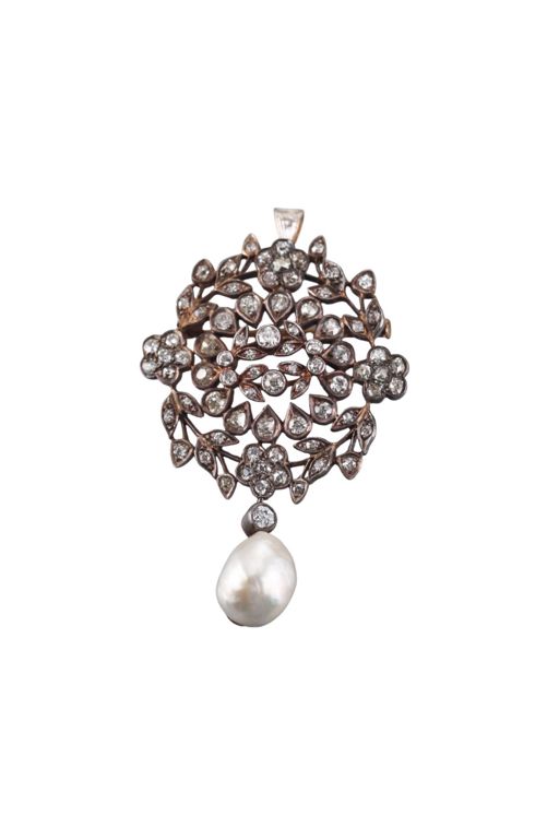 Gold Silver Diamond And Pearl Pendant Brooch