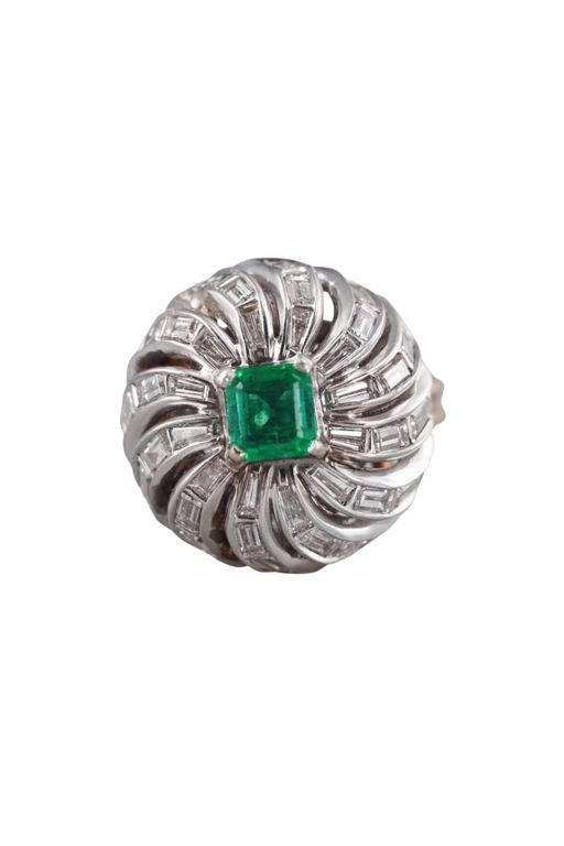 Platinum Gold Emerald and Diamond Ring
