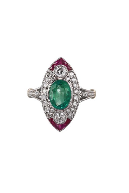 18k Gold Diamond, Emerald and Ruby Ring