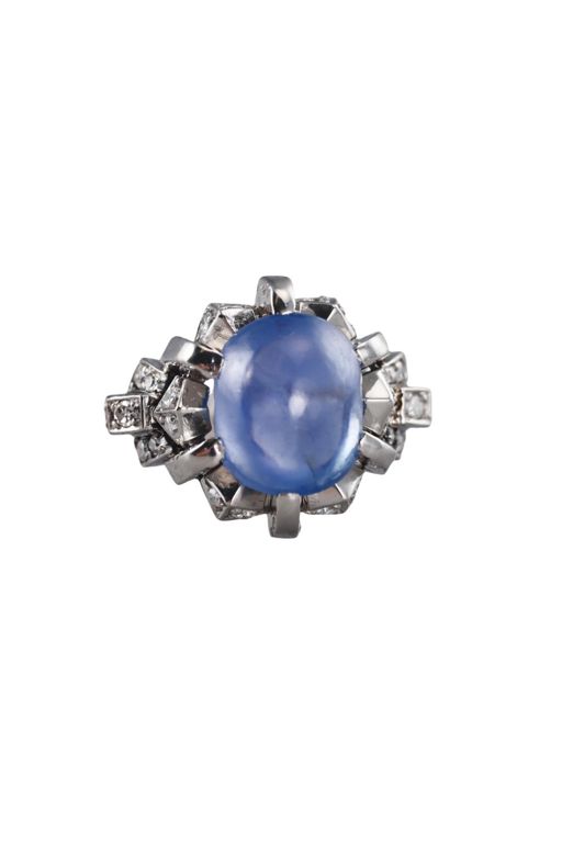 Platinum Sapphire and Diamond Ring