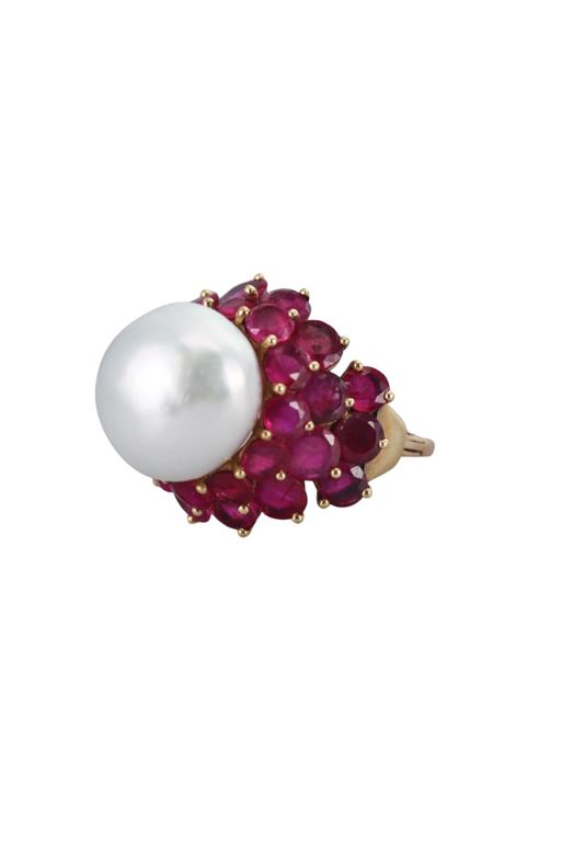 14k Gold Pearl and Ruby Ring