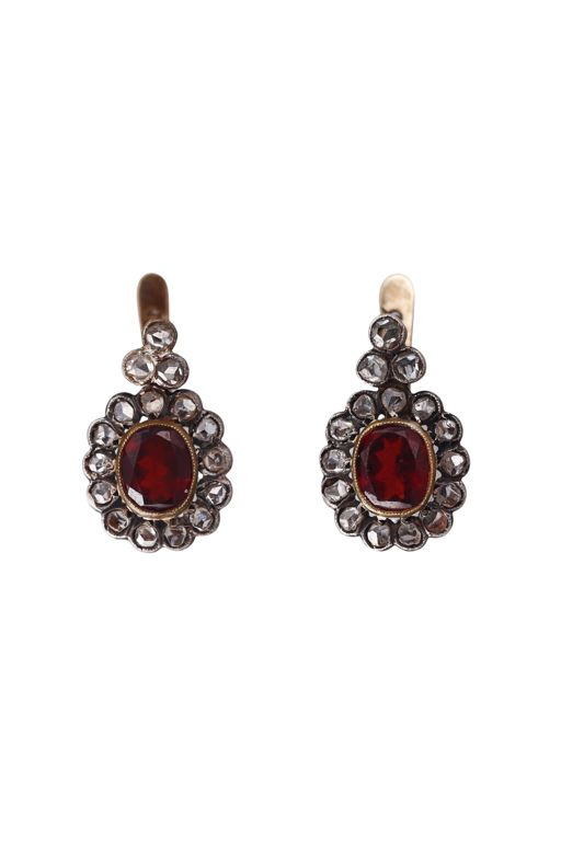 14k Gold, Silver Diamond and Garnet Earrings