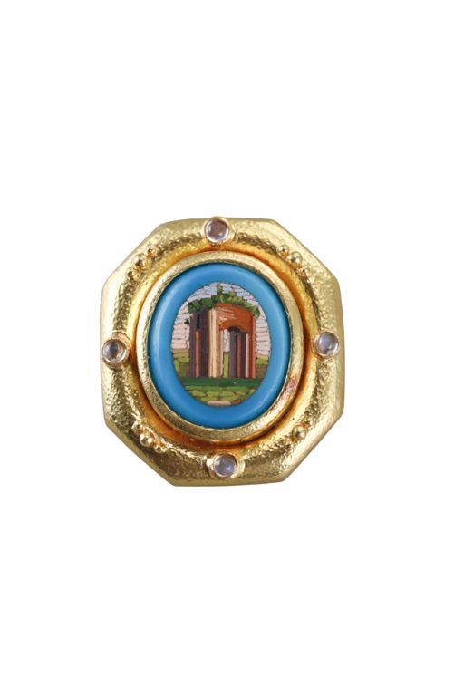 18k Gold Moonstone and Turquoise Brooch