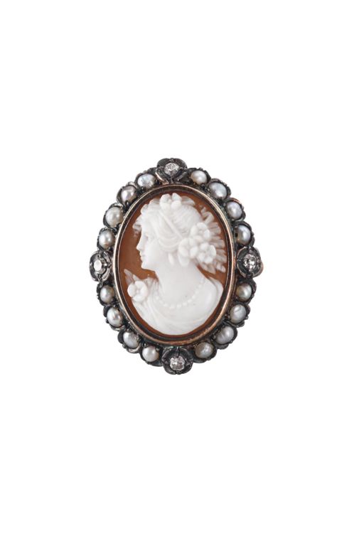 14k Gold, Silver Cameo Ring