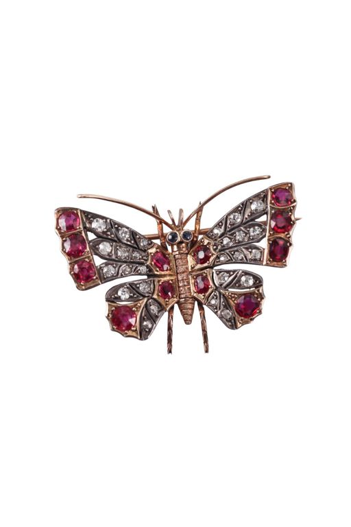 14k Gold, Silver Diamond and Ruby Brooch