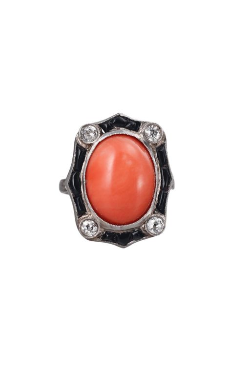 Platinum Coral and Diamond Ring