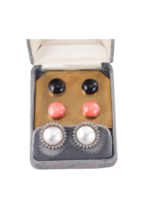 14k Gold Diamond Pearl and Coral Earrings