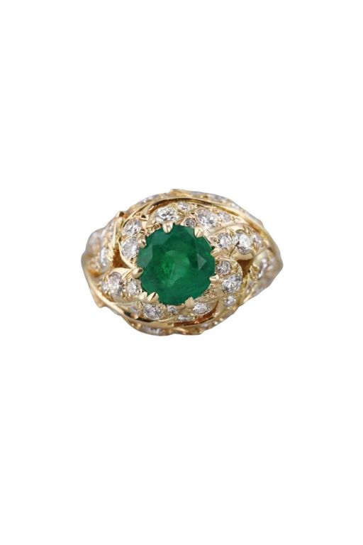 18k Gold Emerald and Diamond Ring