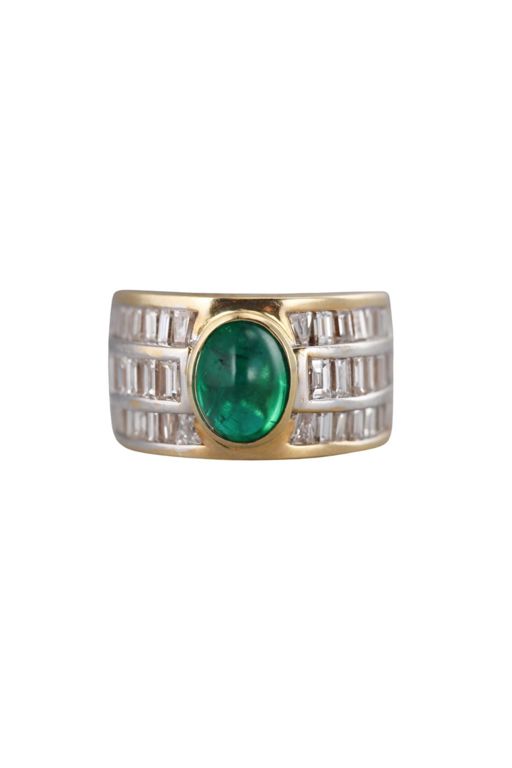 18k Gold Emerald and Diamond Ring