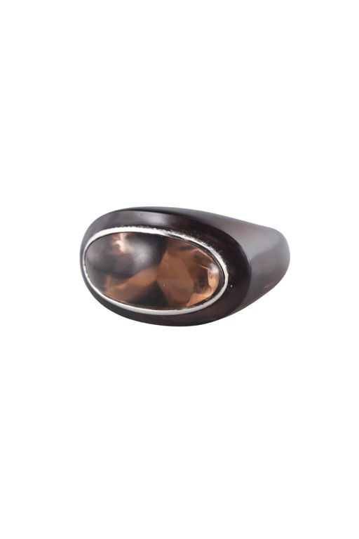 18k Gold Smokey Quartz and Diamond Ring
