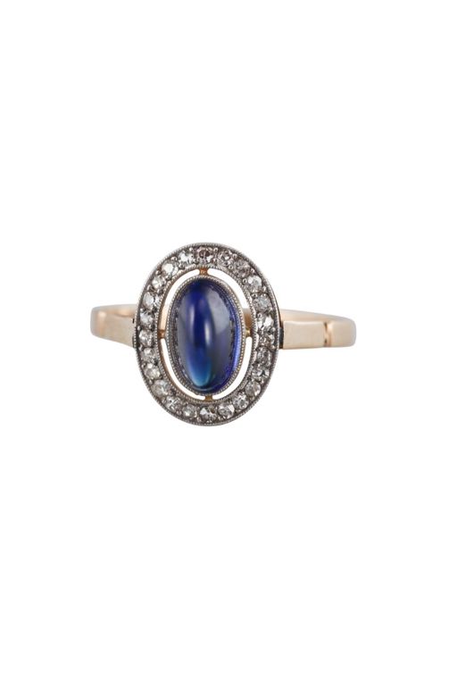 Synthetic Sapphire and Diamond Ring