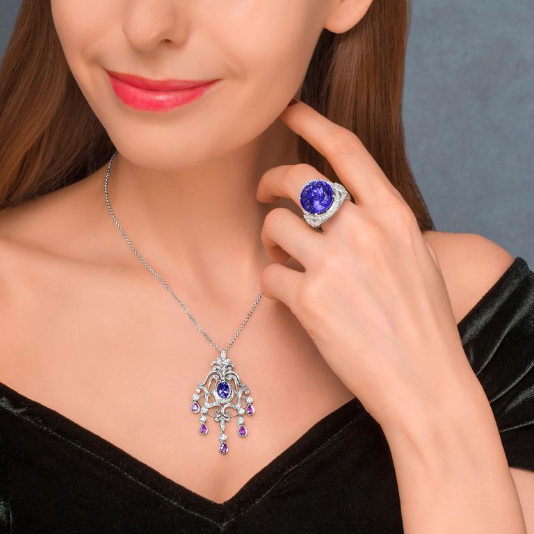 18k Gold Multi-Gem Pendant Necklace