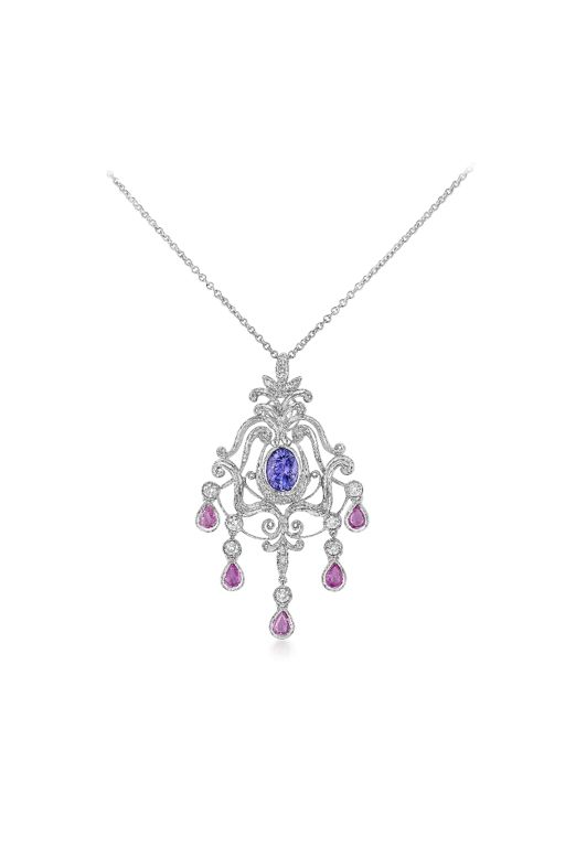 18k Gold Multi-Gem Pendant Necklace