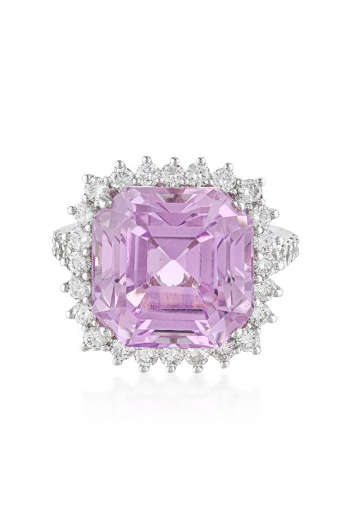 14k Gold Kunzite and Diamond Ring