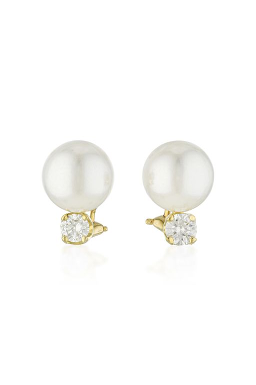 Pair of 14k Gold Pearl and Diamond Earrings