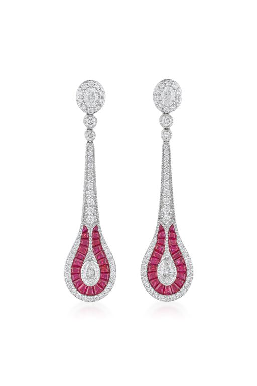 Pair of 18k Gold Ruby and Diamond Earrings