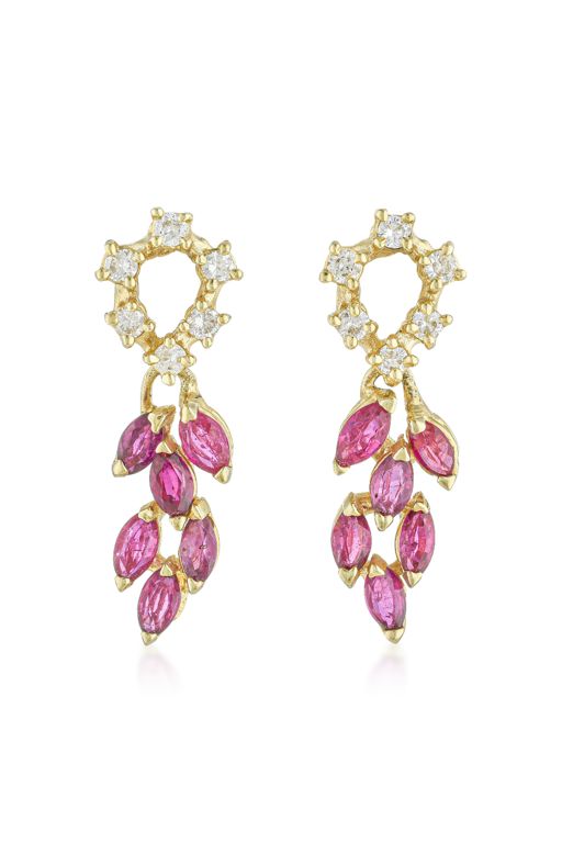 Pair of 14k Gold Ruby and Diamond Earrings