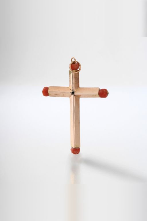 12k Rose Gold Coral Cross Pendant