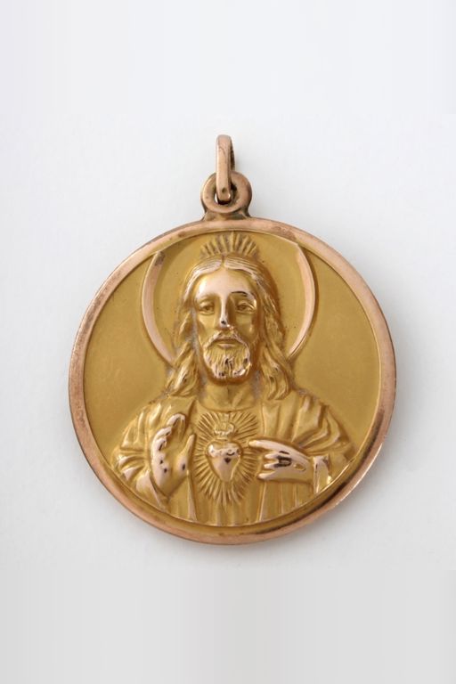 14k Gold Virgin Mary and Sacred Heart Pendant