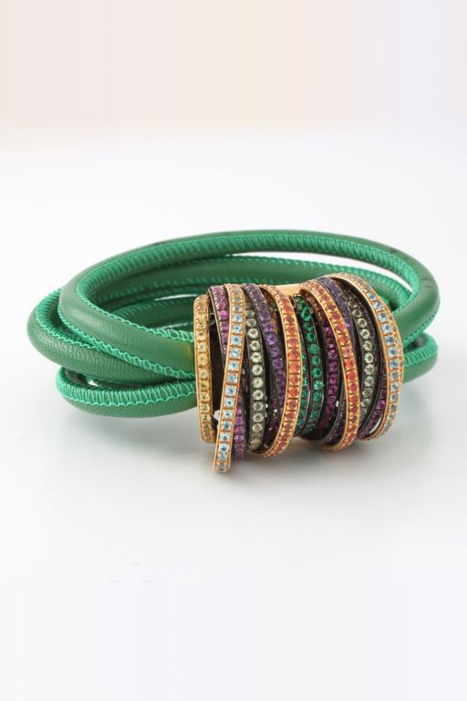 18k Yellow Gold and Leather Sapphire Bracelet