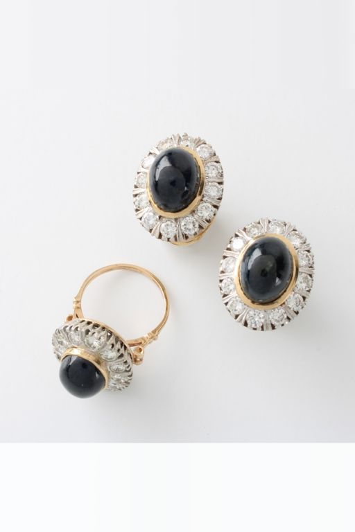 14k Yellow Gold Sapphire and Diamond Jewelry Set