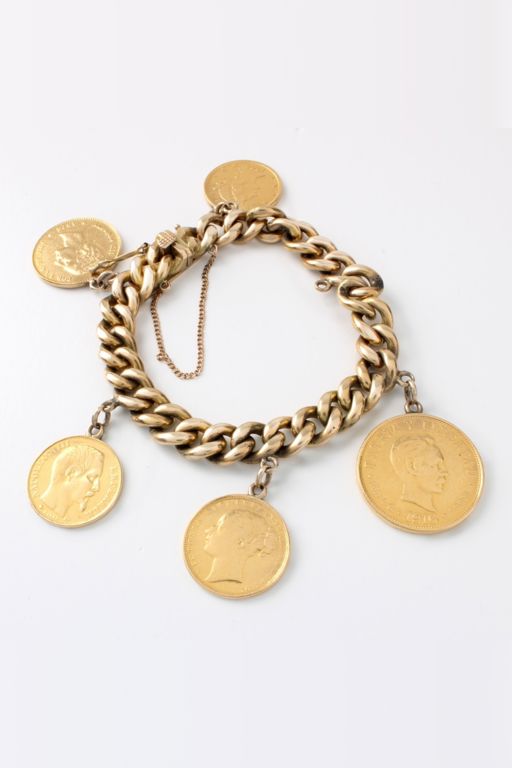 14k Yellow Gold Coin Charm Bracelet