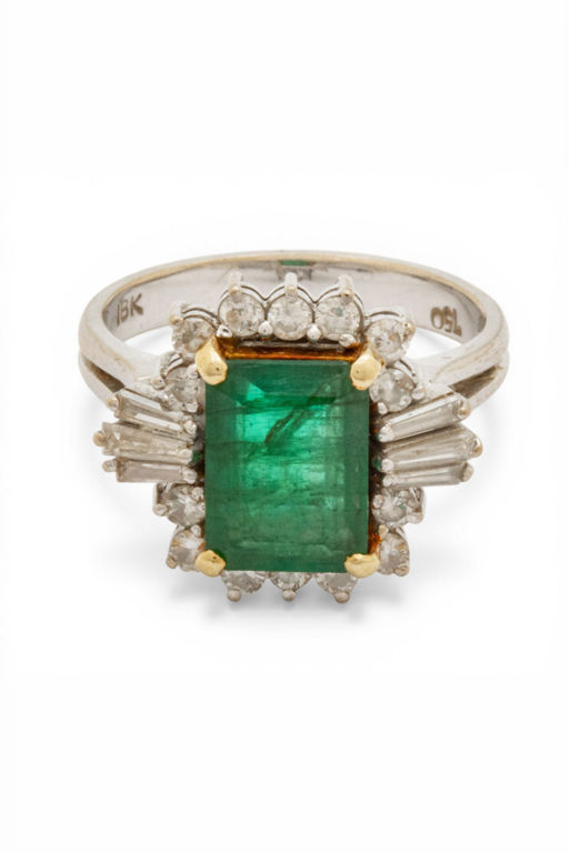 18k Gold Emerald and Diamond Ring