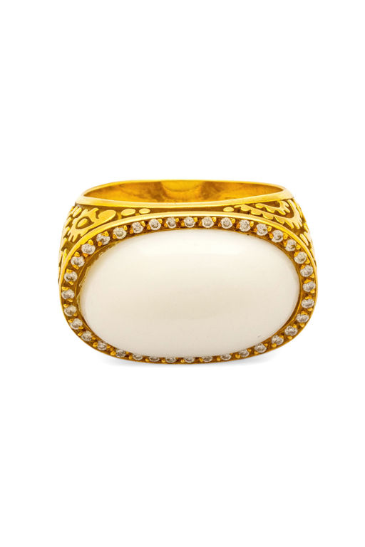 18k Gold Coral and Diamond Ring