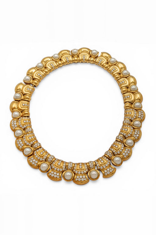 18k Gold Pearl and Diamond Necklace