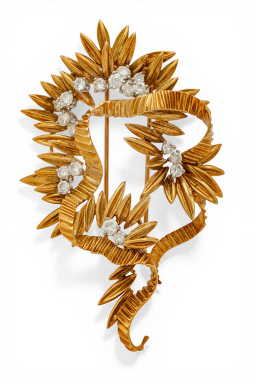 18k Gold Diamond Brooch