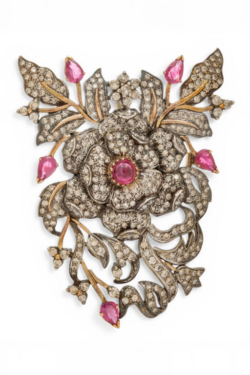 14k Gold Tourmaline, Ruby and Diamond Brooch