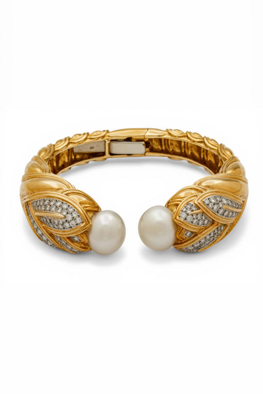 18k Gold Pearl and Diamond Bracelet