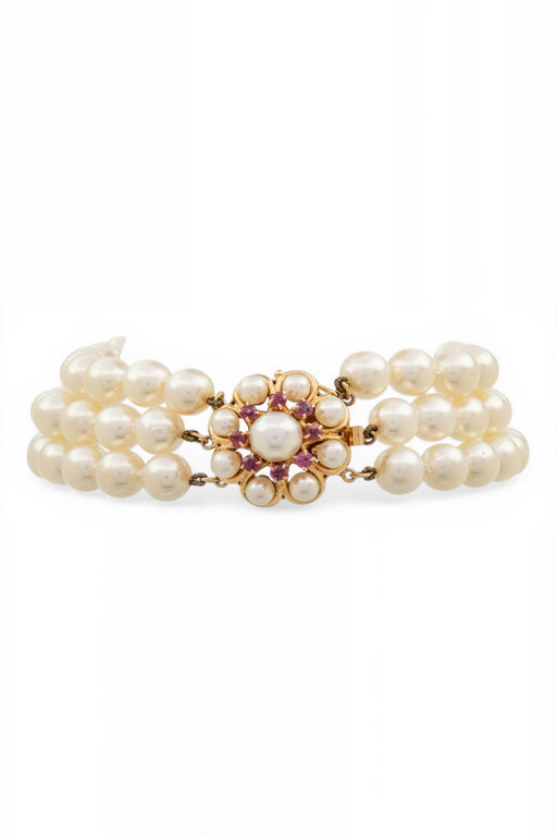 14k Gold Pearl and Ruby Bracelet