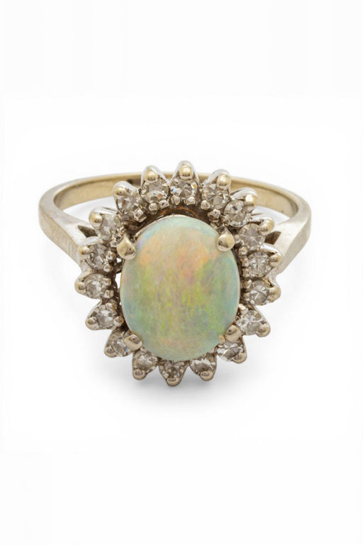 14k Gold Opal and Diamond Ring