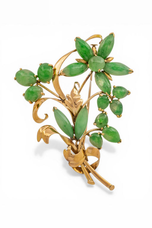 14k Yellow Gold Jade Brooch
