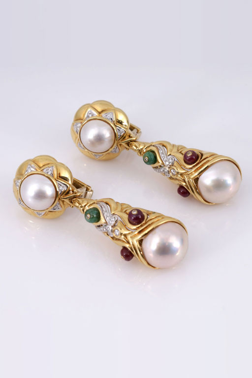 Pair of 18k Gold Multi-Gem Earrings
