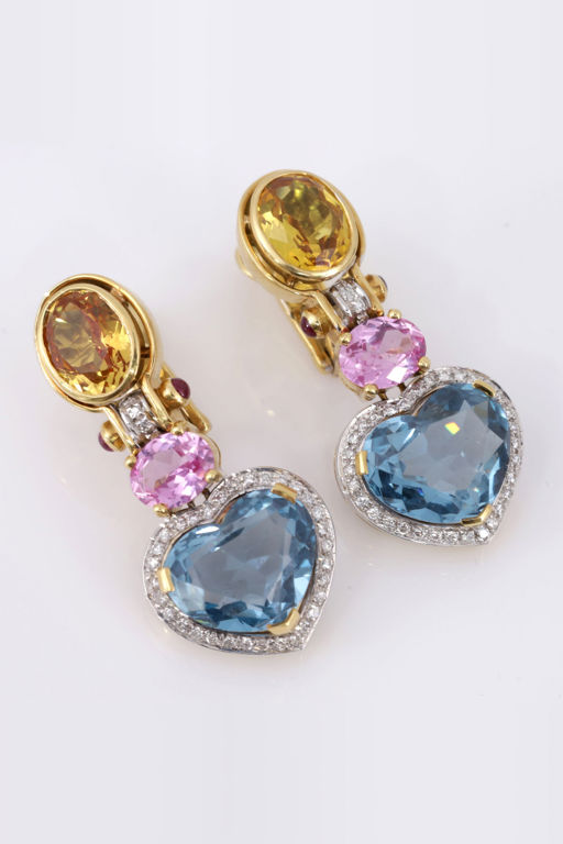 Pair of 18k Gold Multi-Gem Earrings