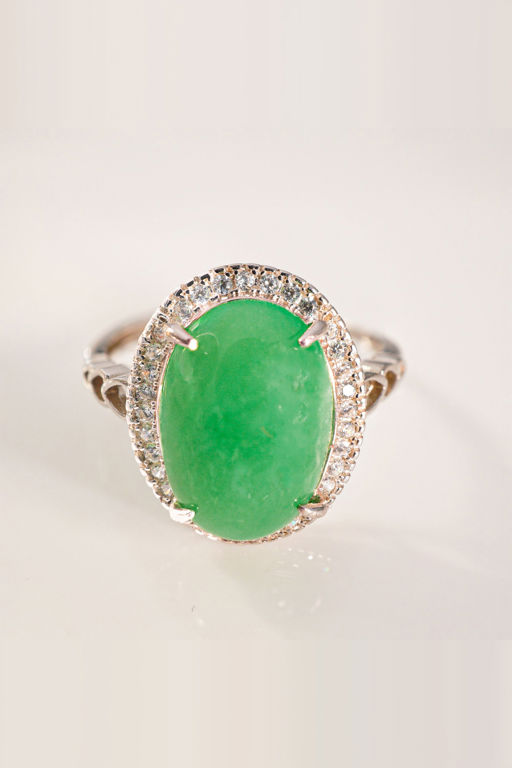 Sterling Silver Jadeite and Diamond Cocktail Ring