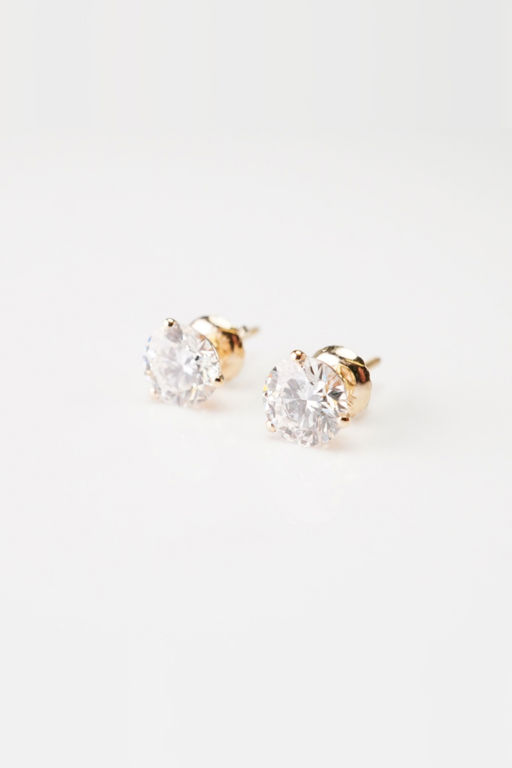 14k Yellow Gold Synthetic Diamond Stud Earrings